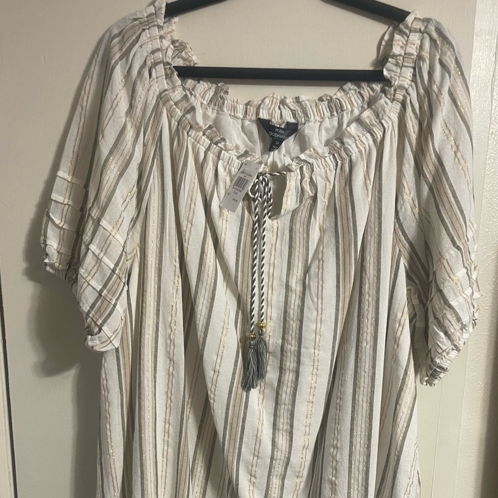 Mlle Gabrielle Cream and Gold Striped Maxi Dress